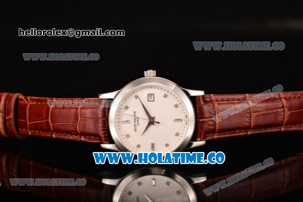 Patek Philippe Calatrava Swiss ETA 2824 Automatic Steel Case with Diamonds Markers and White Dial - Click Image to Close